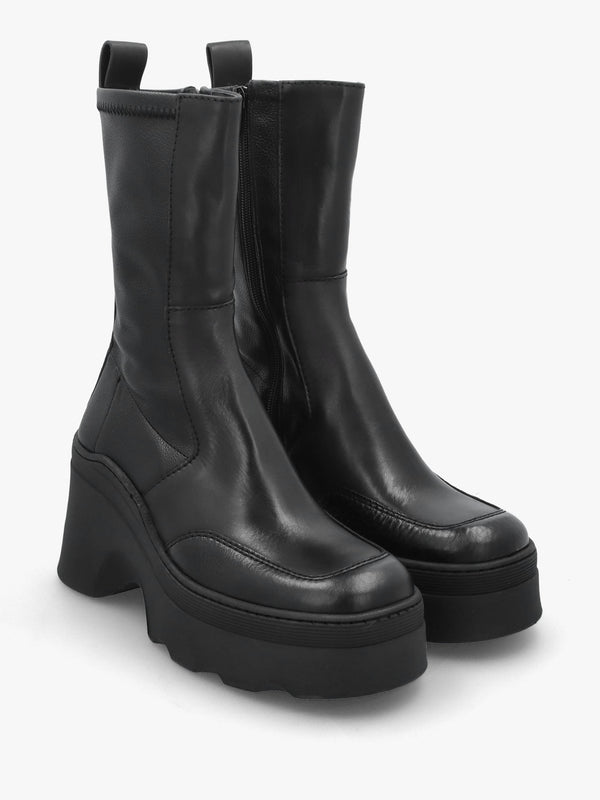 Deandra Off Black Leather Chunky Calf Boots