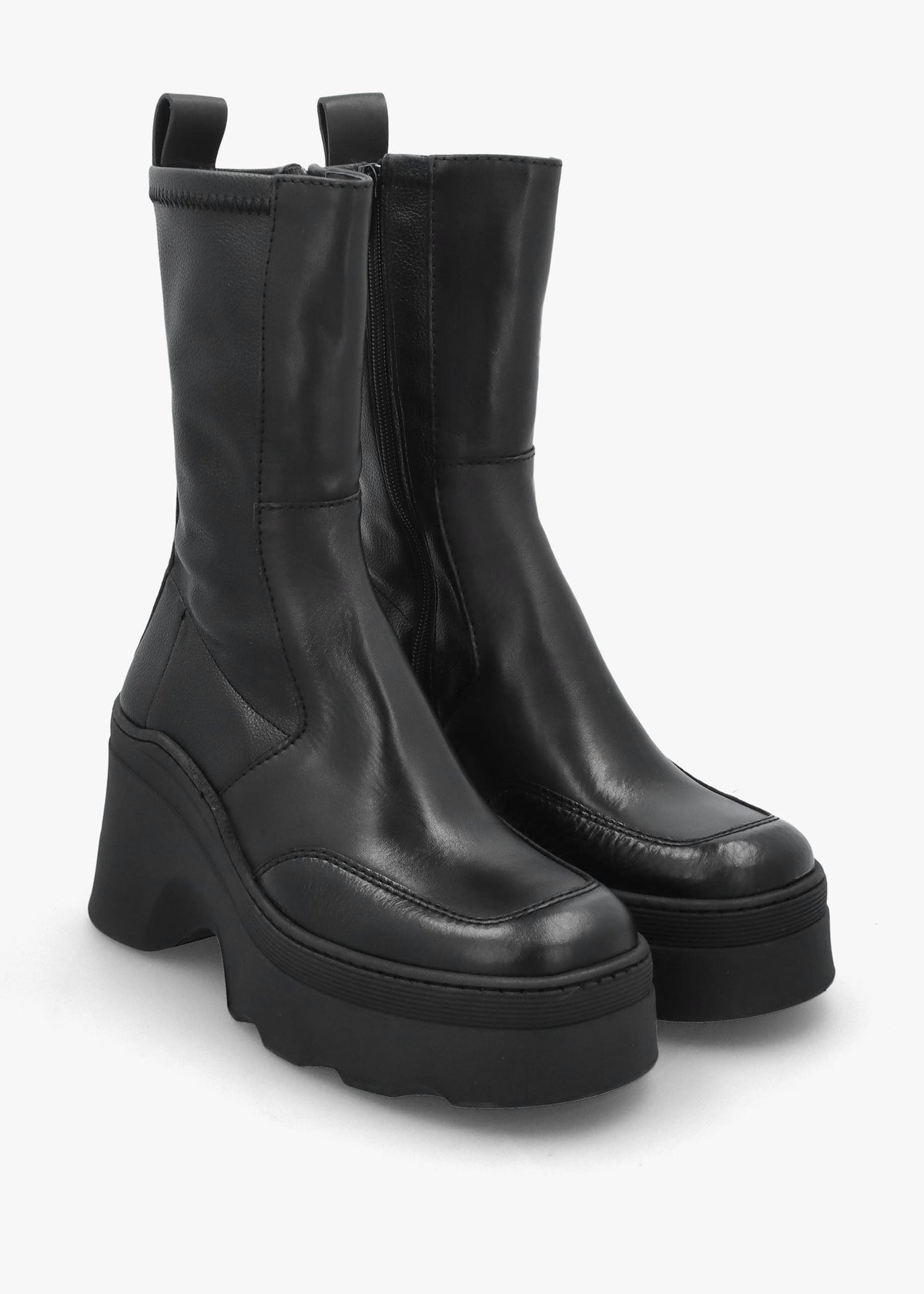 Deandra Off Black Leather Chunky Calf Boots