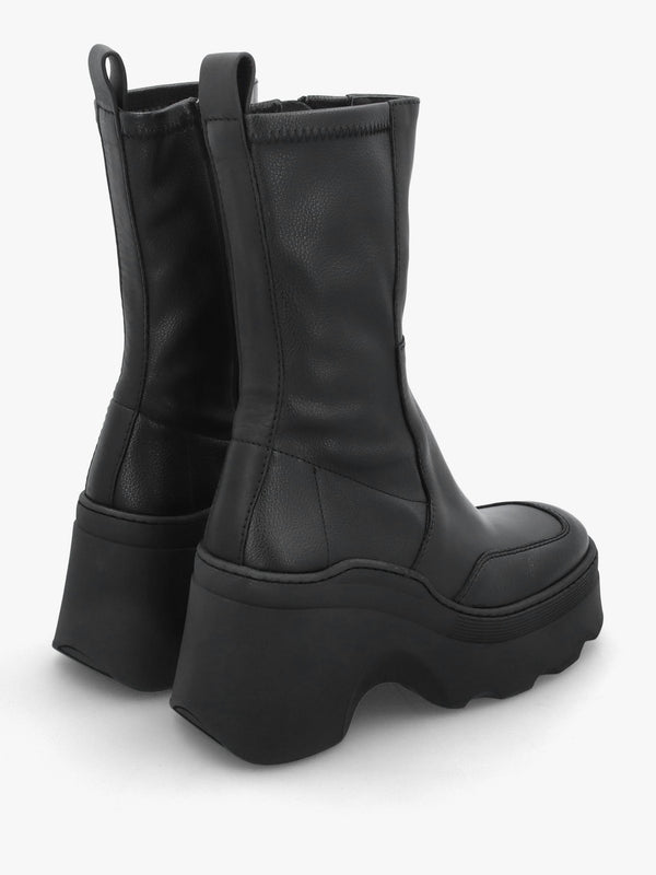 Deandra Off Black Leather Chunky Calf Boots