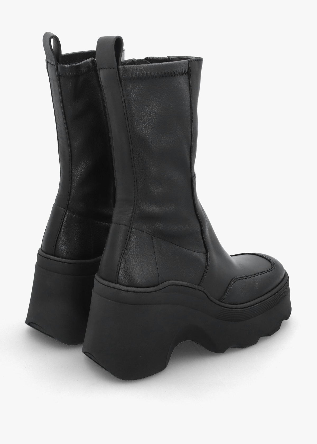 Deandra Off Black Leather Chunky Calf Boots