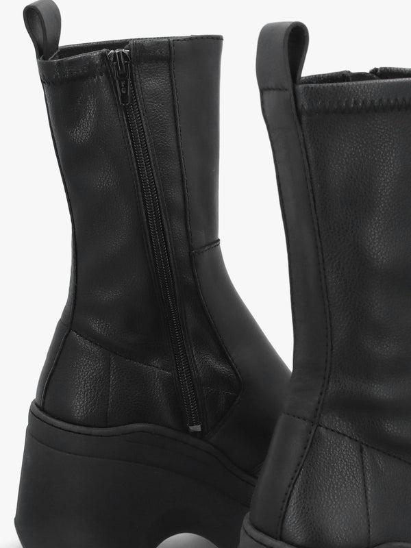 Deandra Off Black Leather Chunky Calf Boots