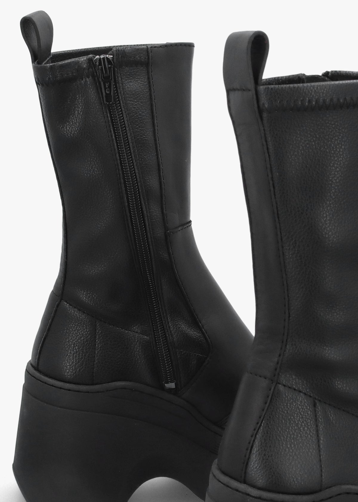 Deandra Off Black Leather Chunky Calf Boots