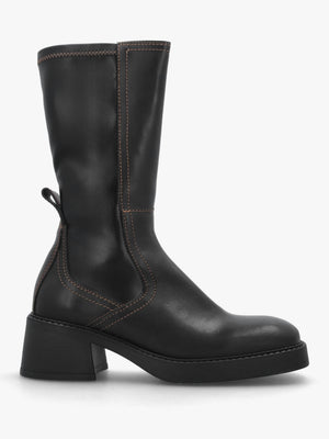 Fabi Black Leather Chunky Calf Boots