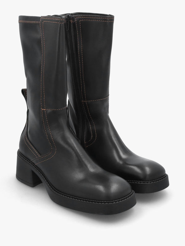 Fabi Black Leather Chunky Calf Boots