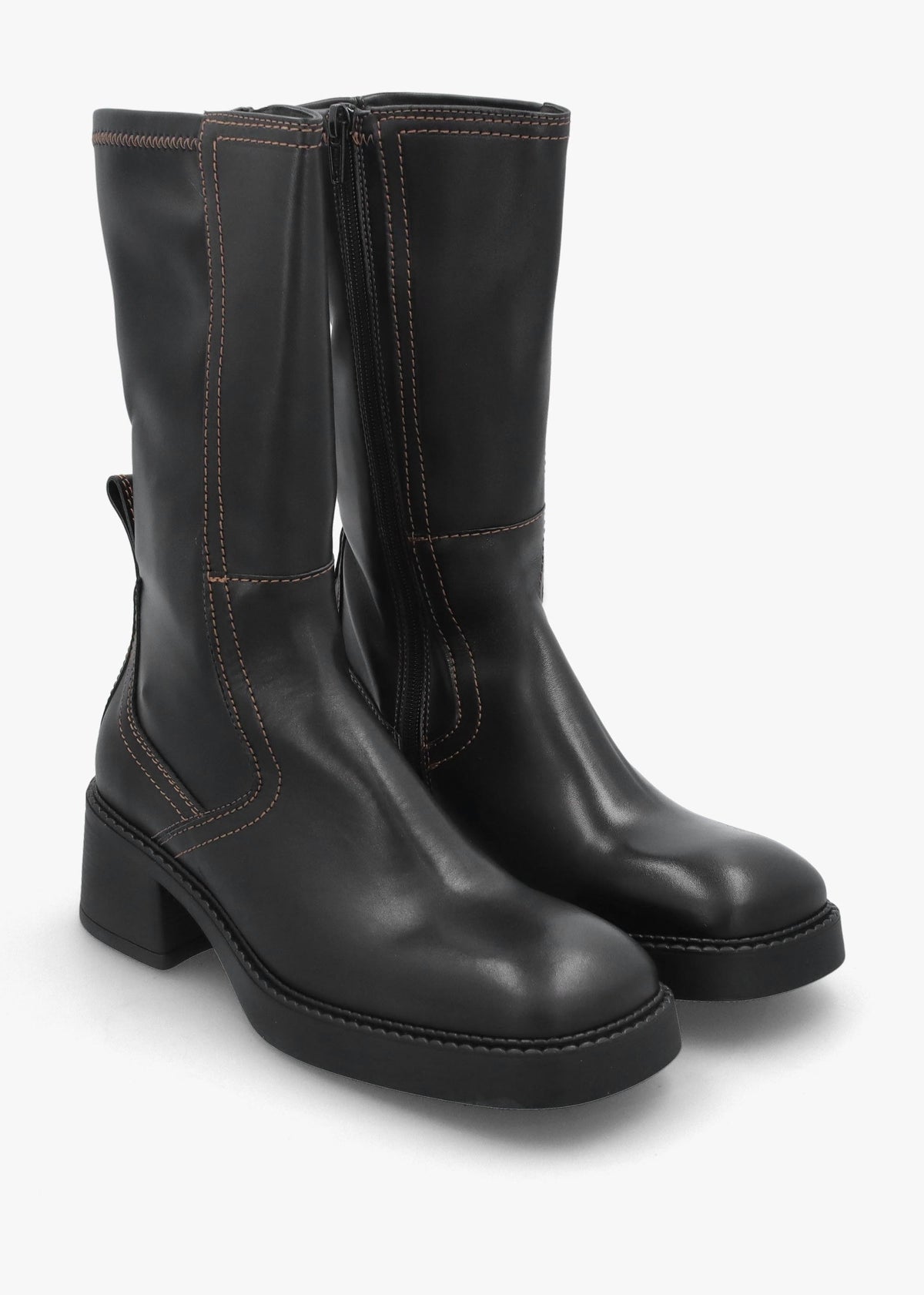 Fabi Black Leather Chunky Calf Boots