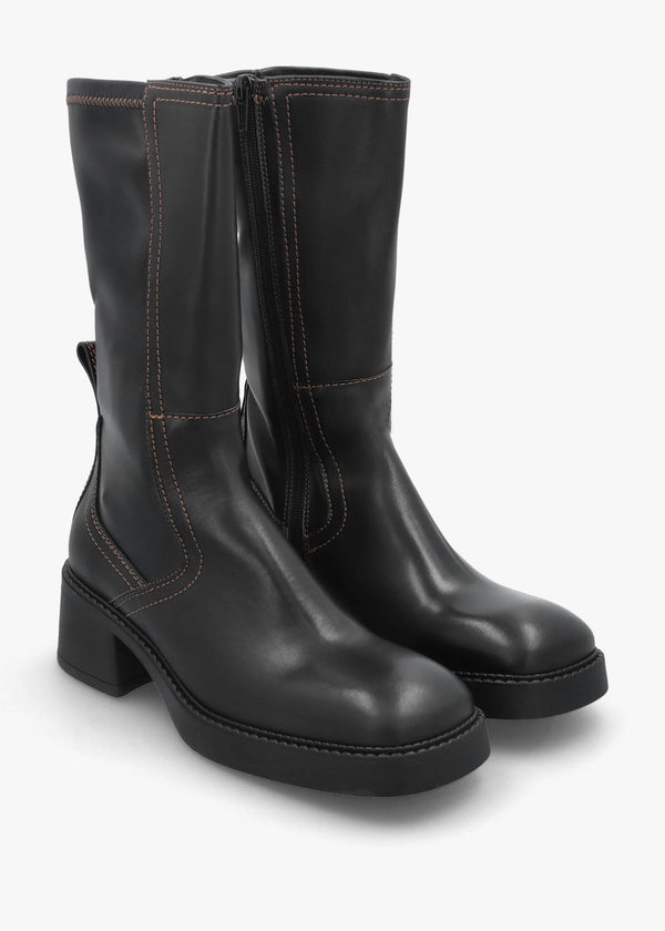 Fabi Black Leather Chunky Calf Boots