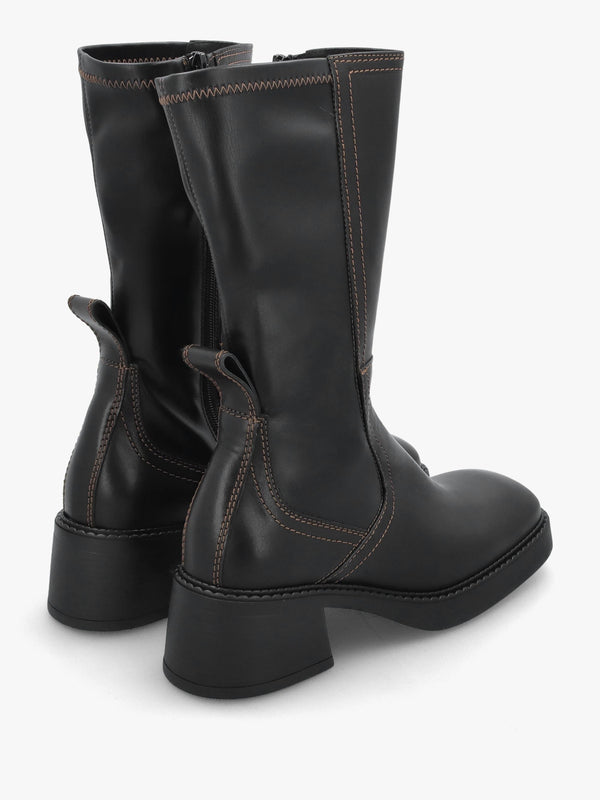 Fabi Black Leather Chunky Calf Boots