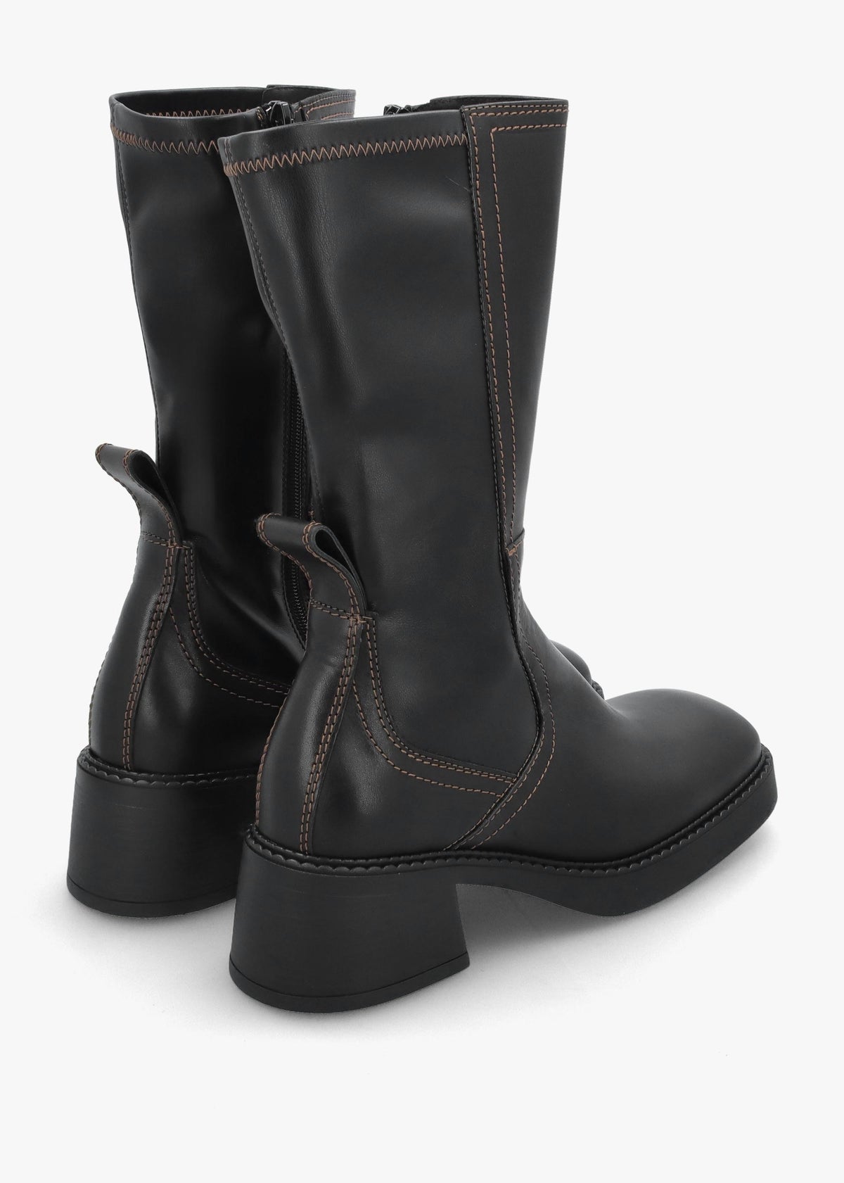 Fabi Black Leather Chunky Calf Boots