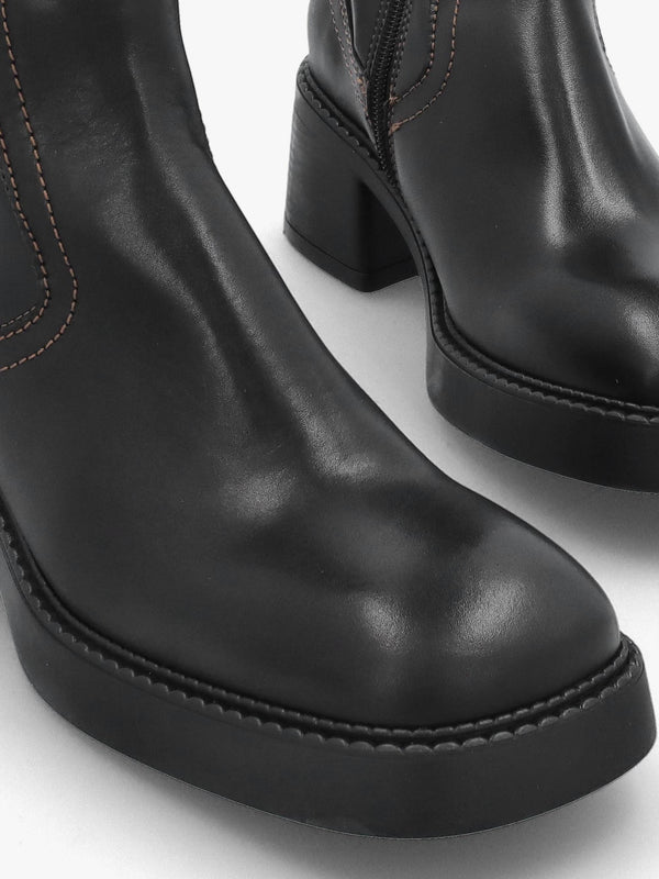 Fabi Black Leather Chunky Calf Boots