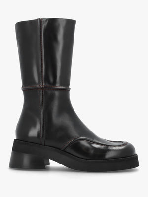 Innes Brown Leather Block Heel Mid-Calf Boots