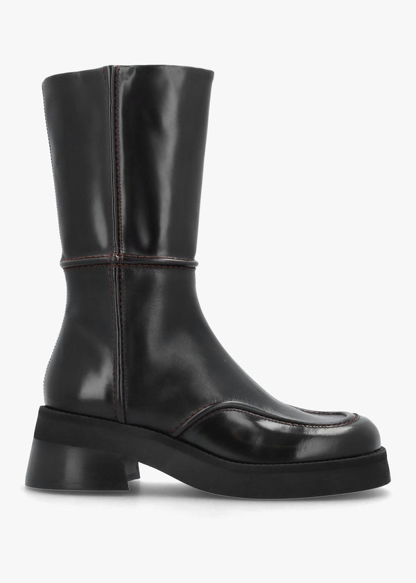 Innes Brown Leather Block Heel Mid-Calf Boots