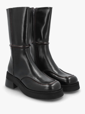 Innes Brown Leather Block Heel Mid-Calf Boots