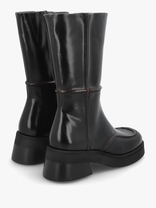 Innes Brown Leather Block Heel Mid-Calf Boots