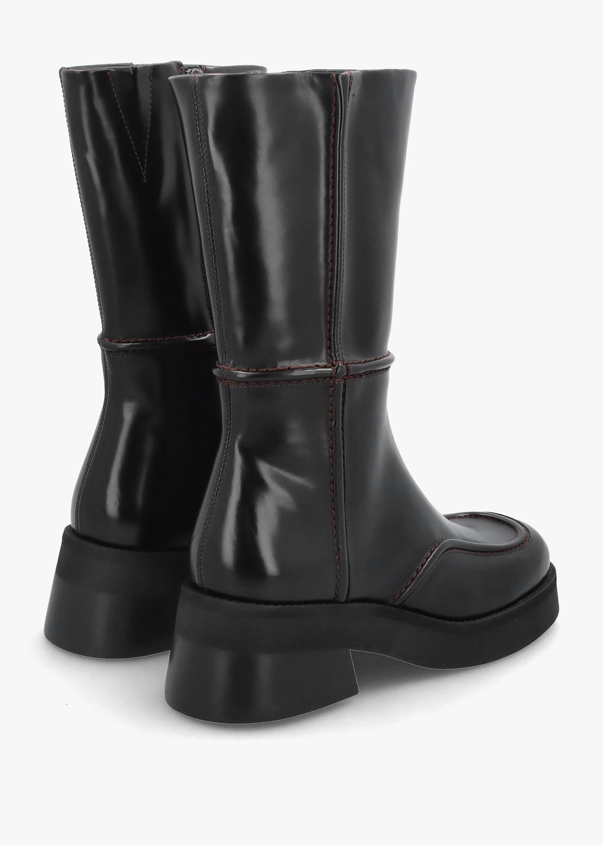Innes Brown Leather Block Heel Mid-Calf Boots