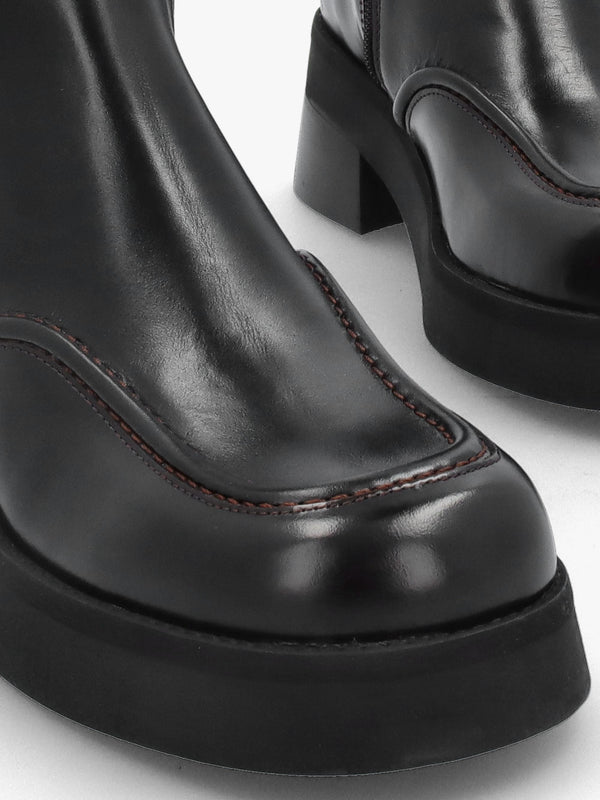 Innes Brown Leather Block Heel Mid-Calf Boots
