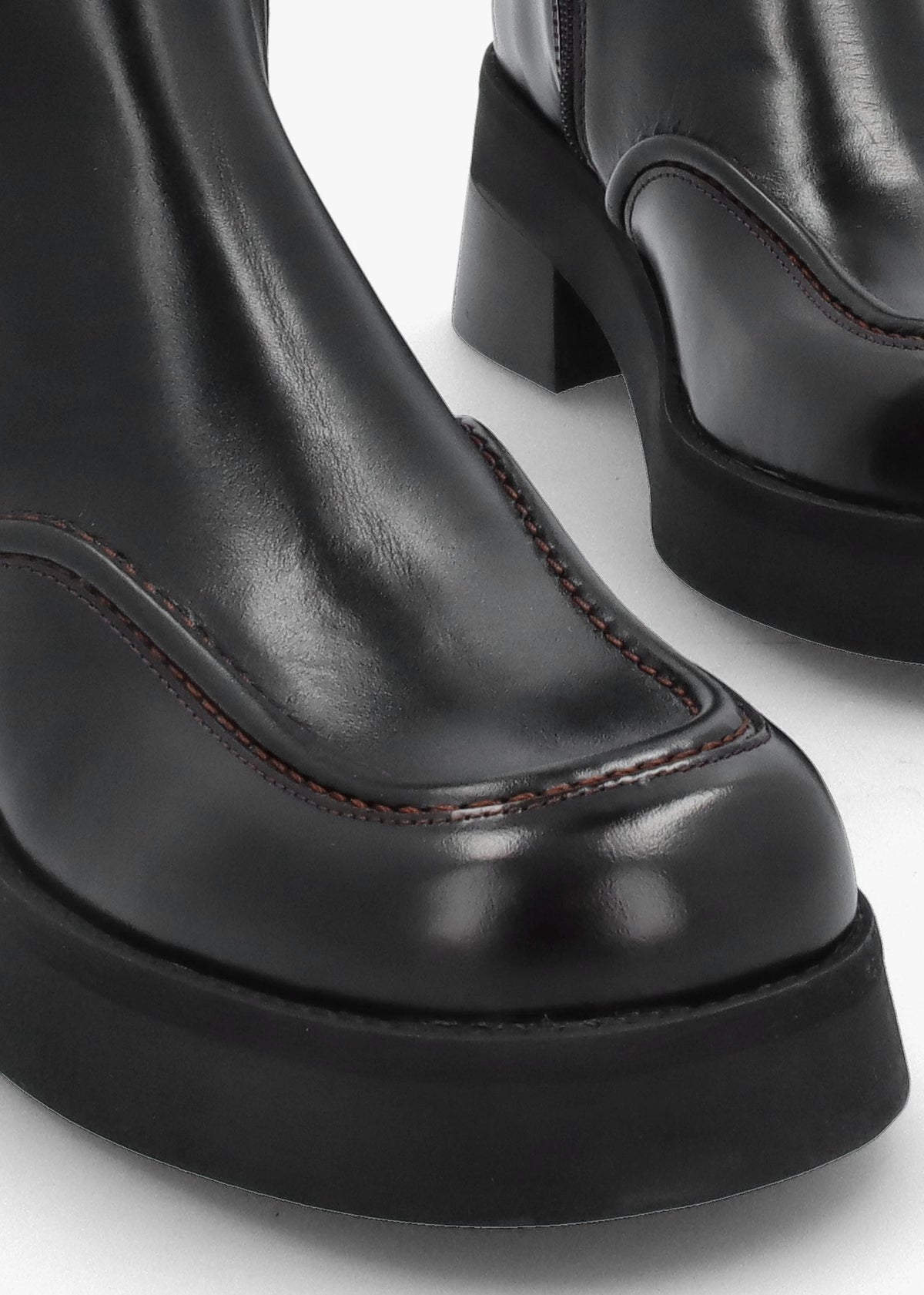 Innes Brown Leather Block Heel Mid-Calf Boots