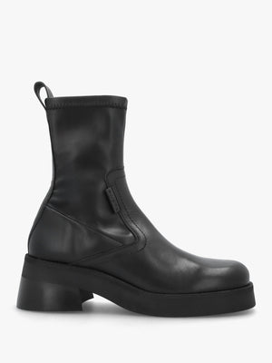 Oliana Black Leather Flared Low Heel Ankle Boots