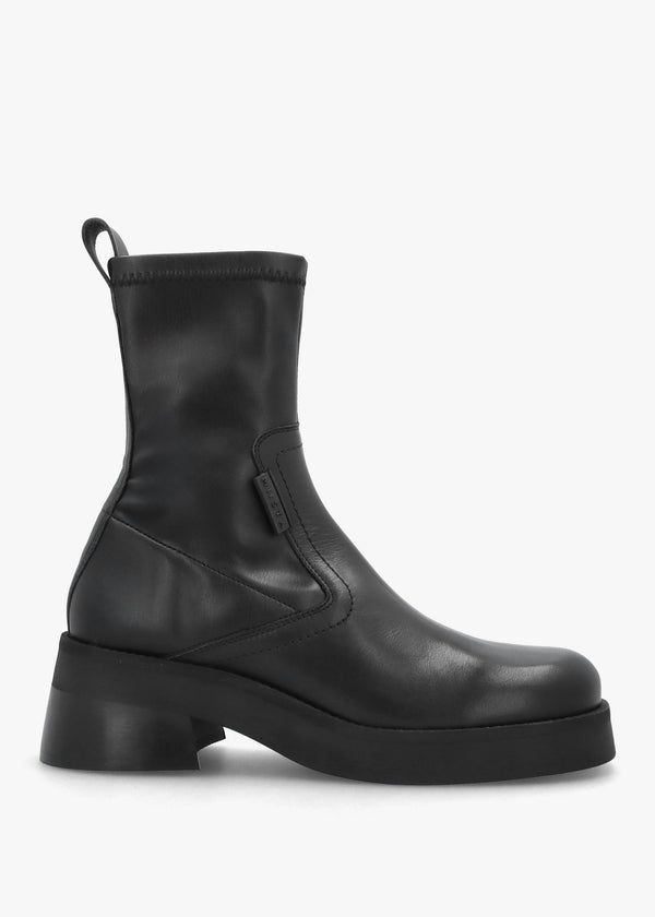 Oliana Black Leather Flared Low Heel Ankle Boots