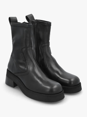 Oliana Black Leather Flared Low Heel Ankle Boots
