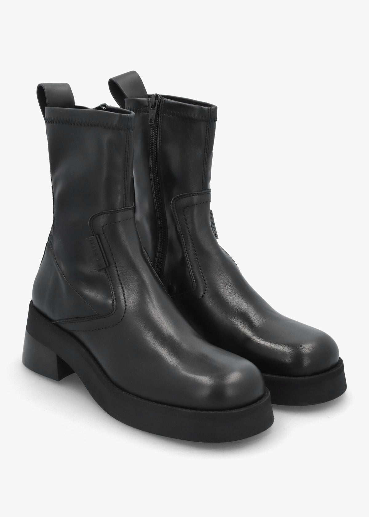 Oliana Black Leather Flared Low Heel Ankle Boots