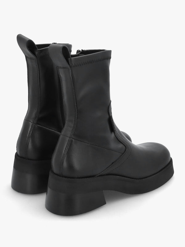 Oliana Black Leather Flared Low Heel Ankle Boots