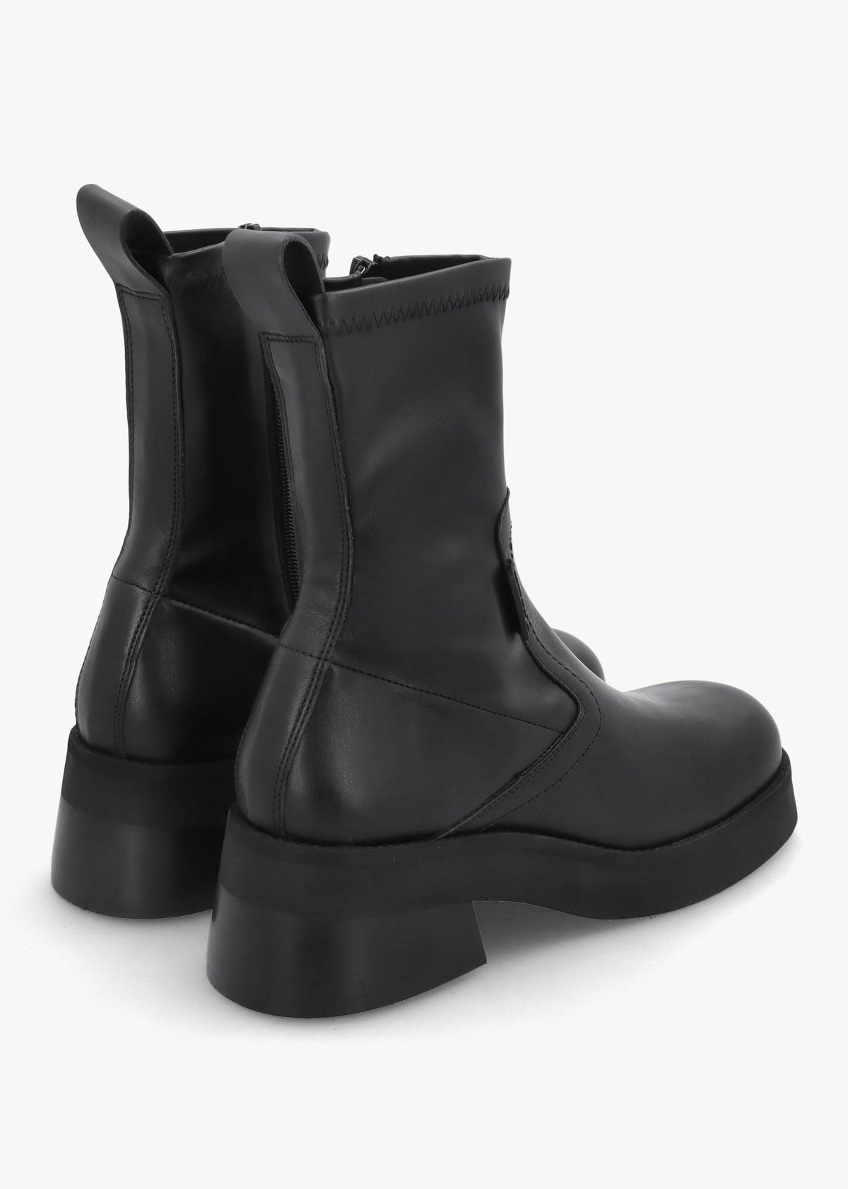Oliana Black Leather Flared Low Heel Ankle Boots