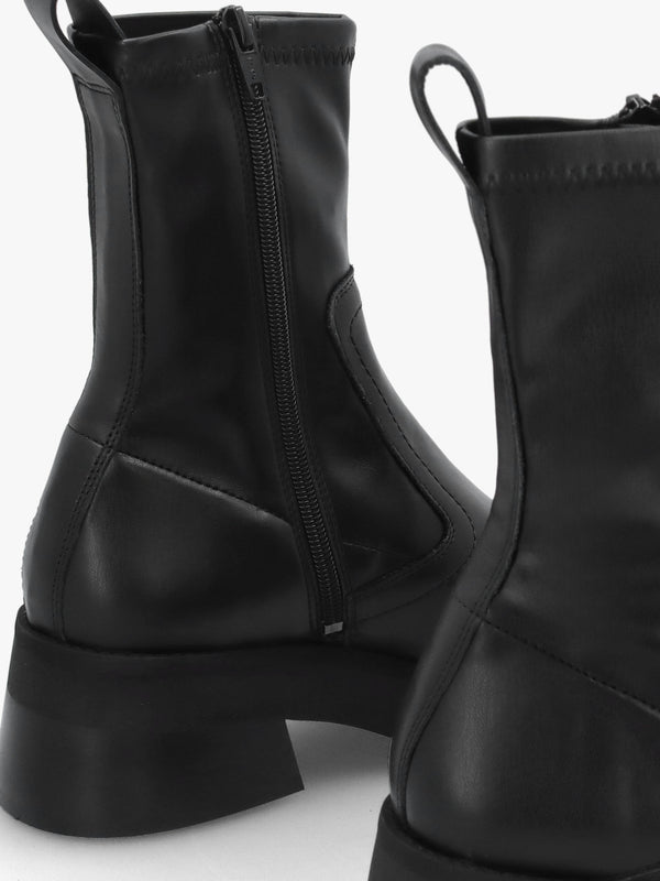 Oliana Black Leather Flared Low Heel Ankle Boots