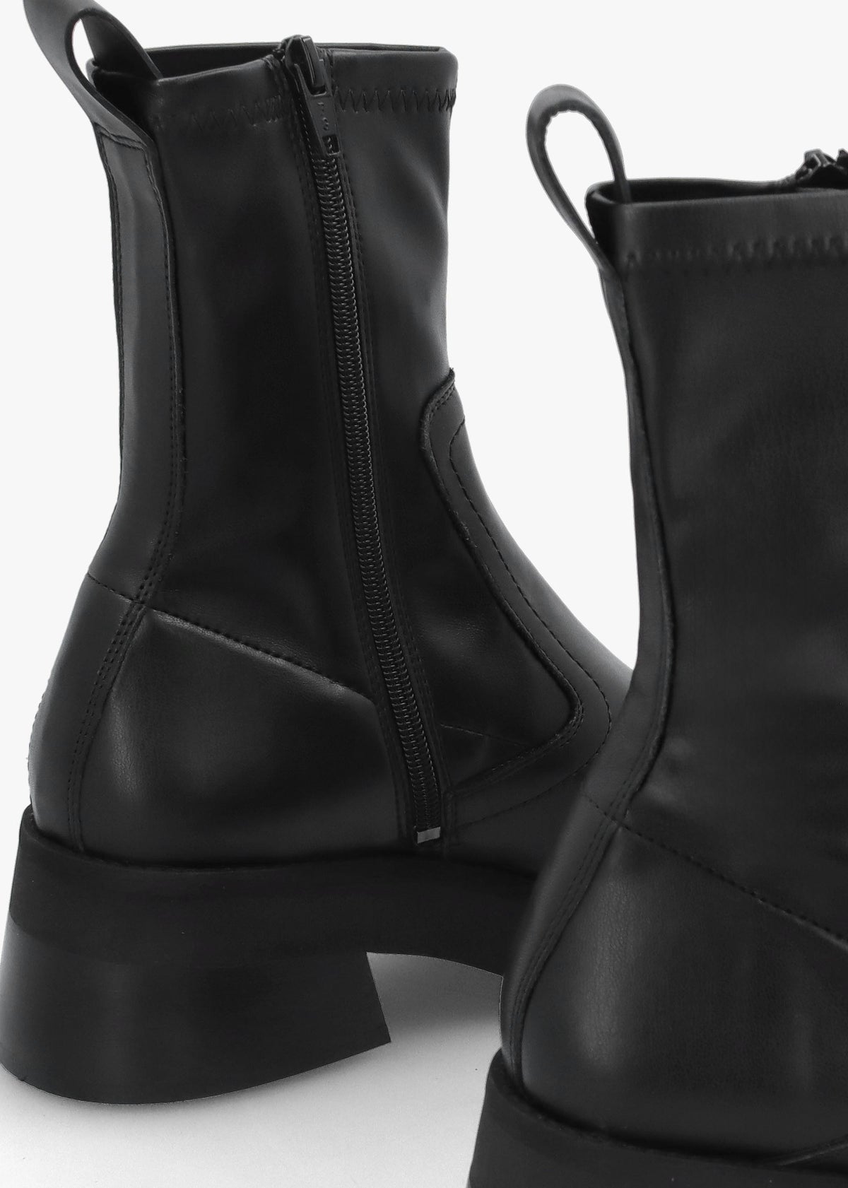 Oliana Black Leather Flared Low Heel Ankle Boots