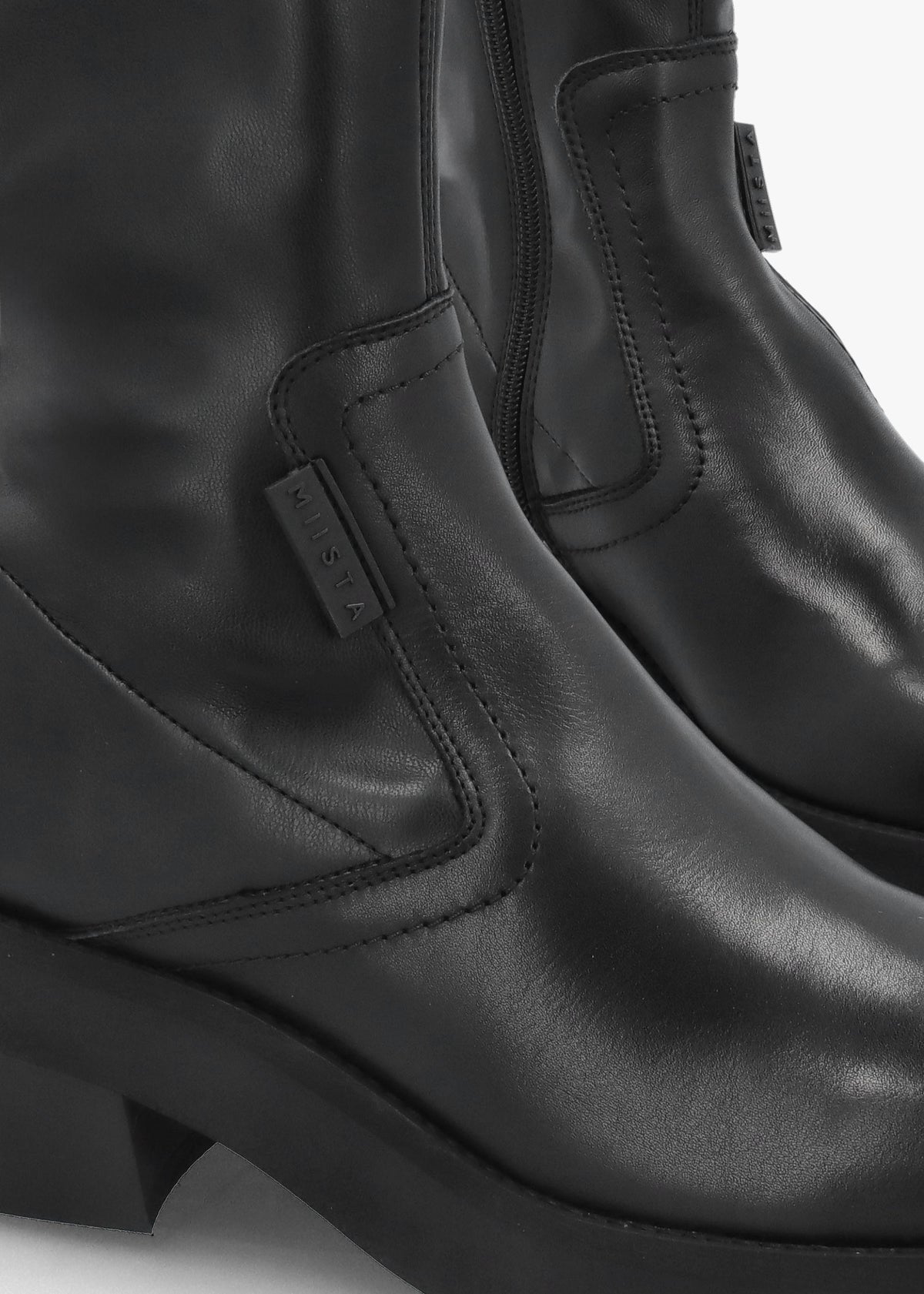 Oliana Black Leather Flared Low Heel Ankle Boots