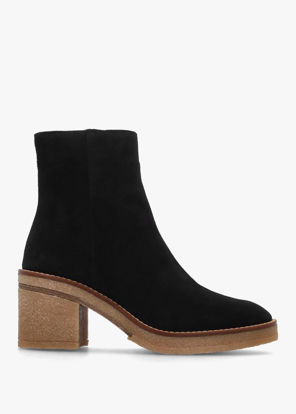 Airy Black Suede Block Heel Ankle Boots
