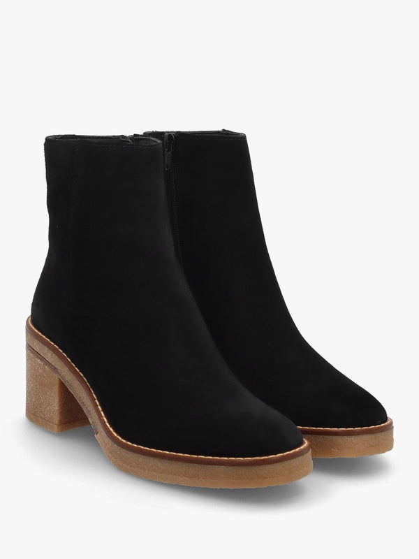Airy Black Suede Block Heel Ankle Boots