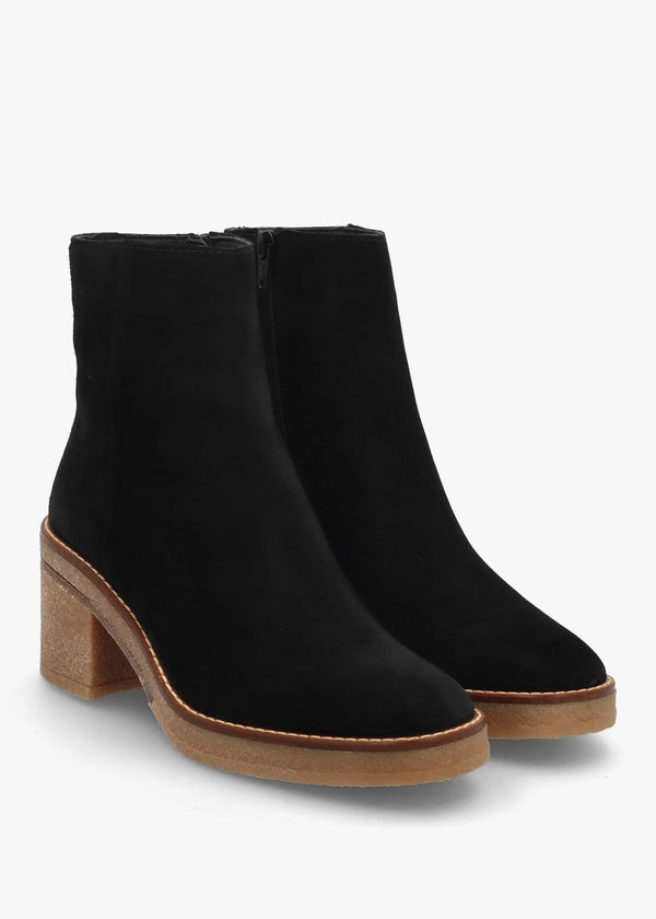 Airy Black Suede Block Heel Ankle Boots