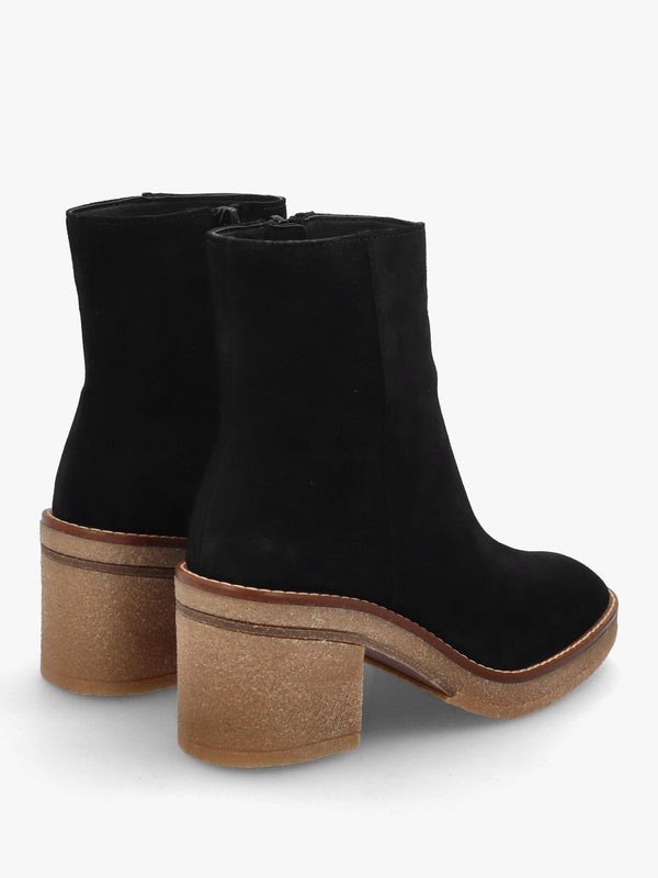 Airy Black Suede Block Heel Ankle Boots