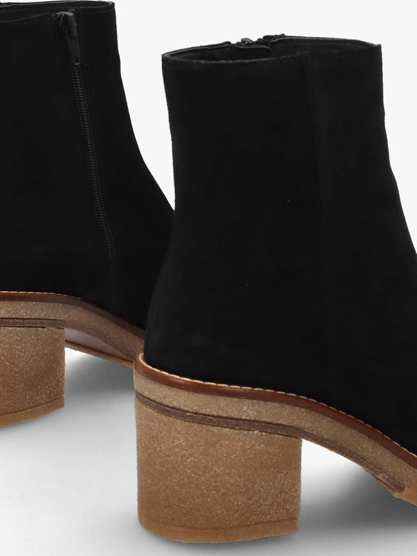 Airy Black Suede Block Heel Ankle Boots