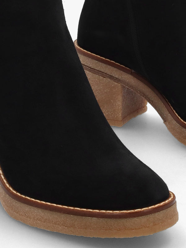 Airy Black Suede Block Heel Ankle Boots