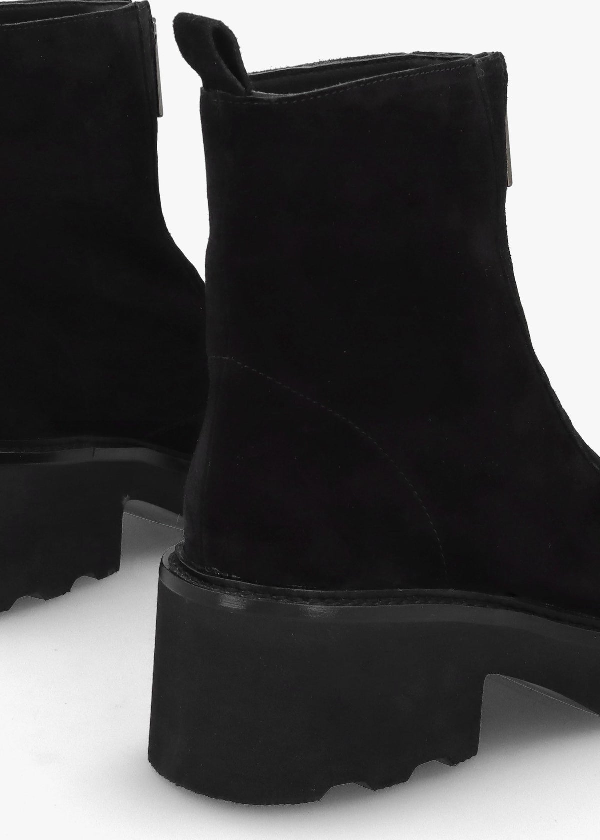 Azzie Black Suede Front Zip Block Heel Ankle Boots