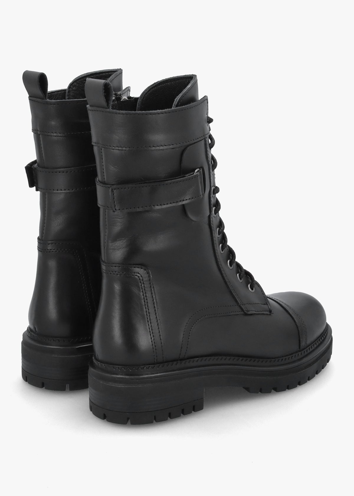 Idris Black Leather Ankle Strap Biker Boots