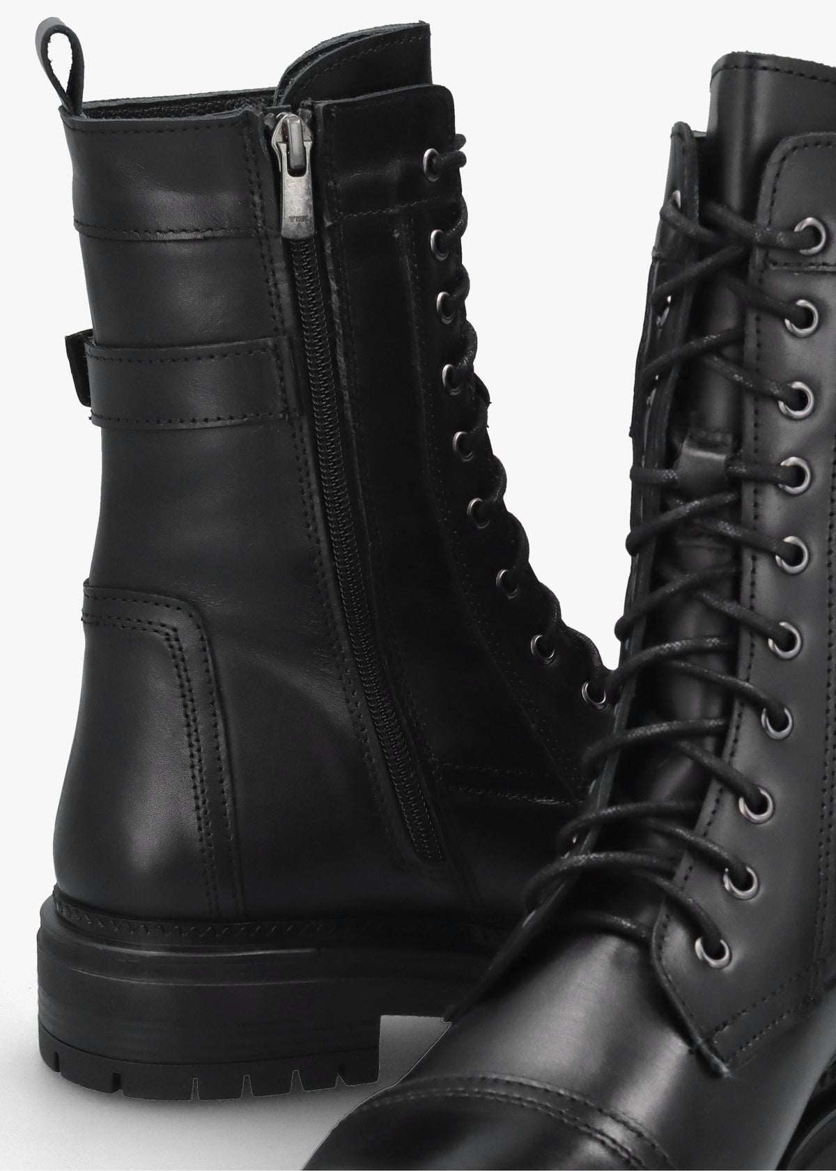 Idris Black Leather Ankle Strap Biker Boots