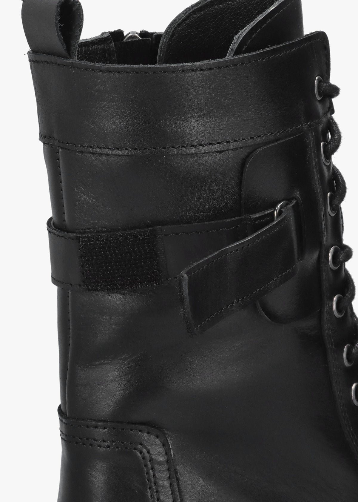 Idris Black Leather Ankle Strap Biker Boots