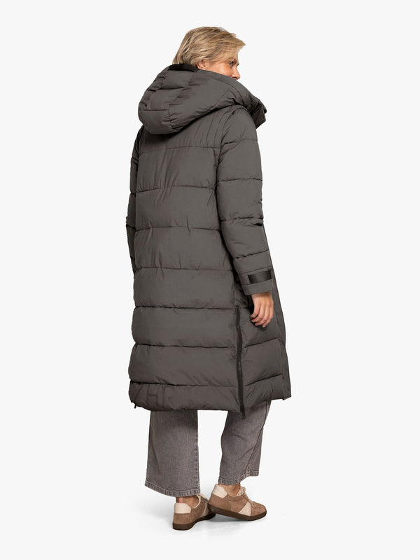 Zhisi Grey Padded Longline Maxi Puffa Coat