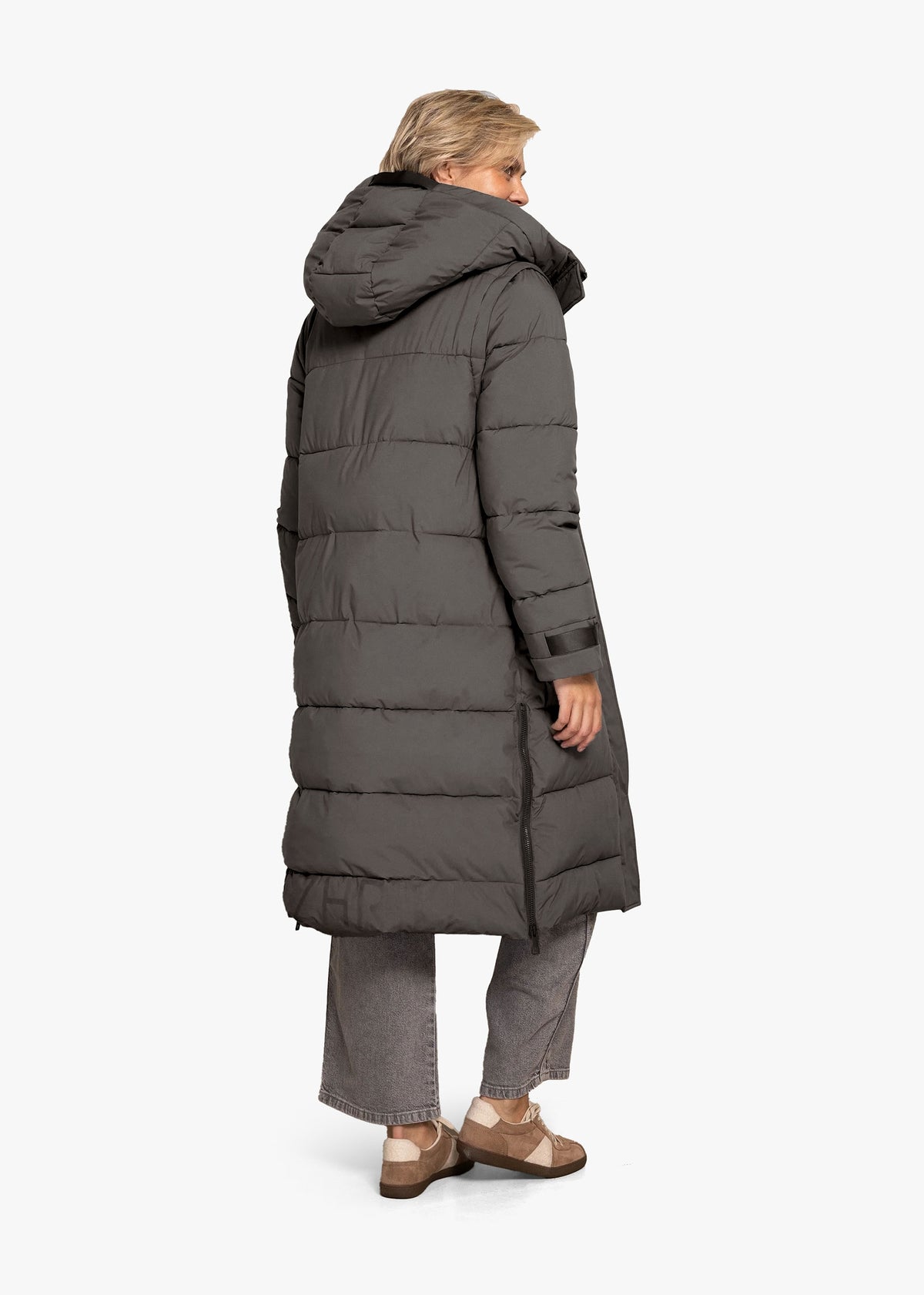 Zhisi Grey Padded Longline Maxi Puffa Coat