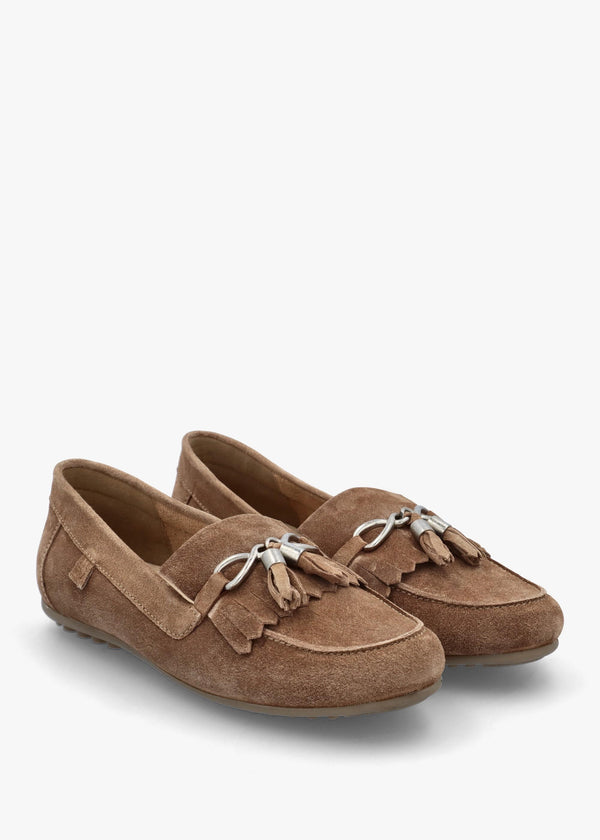 Essana Taupe Suede Tassel Loafers