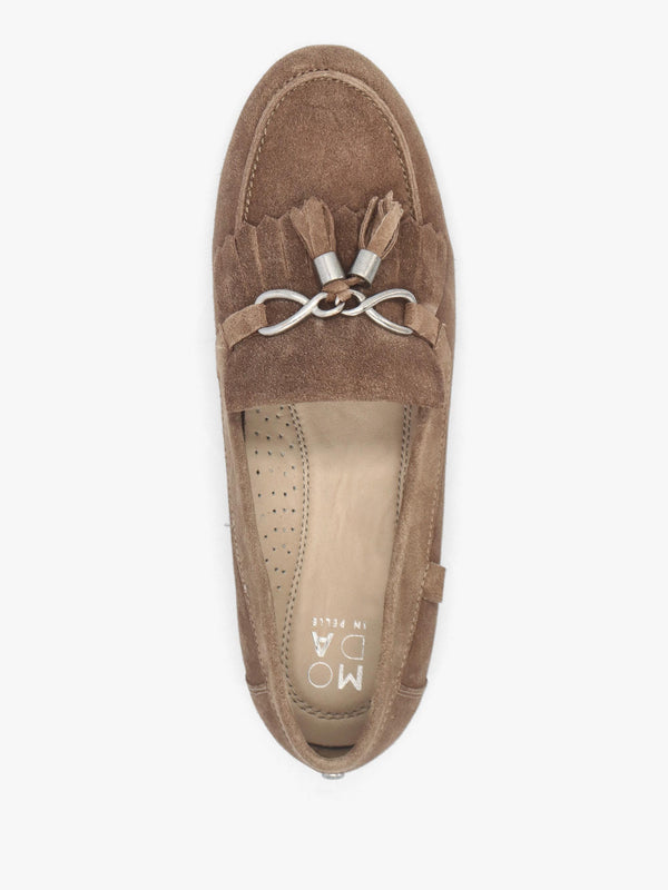 Essana Taupe Suede Tassel Loafers