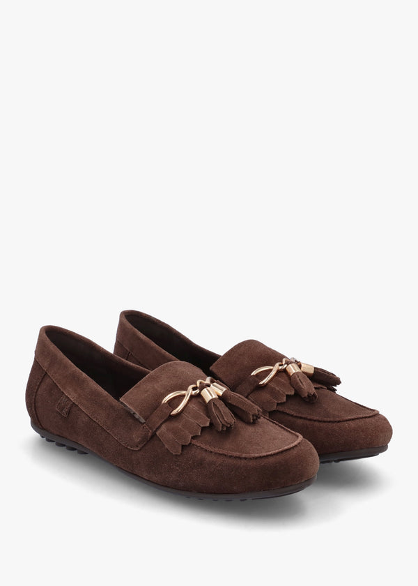 Essana Brown Suede Tassel Loafers