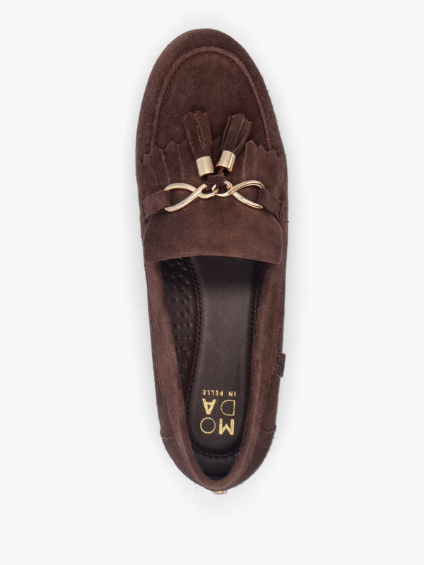 Essana Brown Suede Tassel Loafers