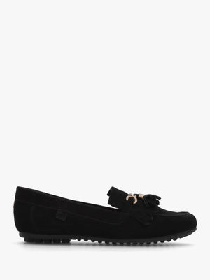 Essana Black Suede Tassel Loafers