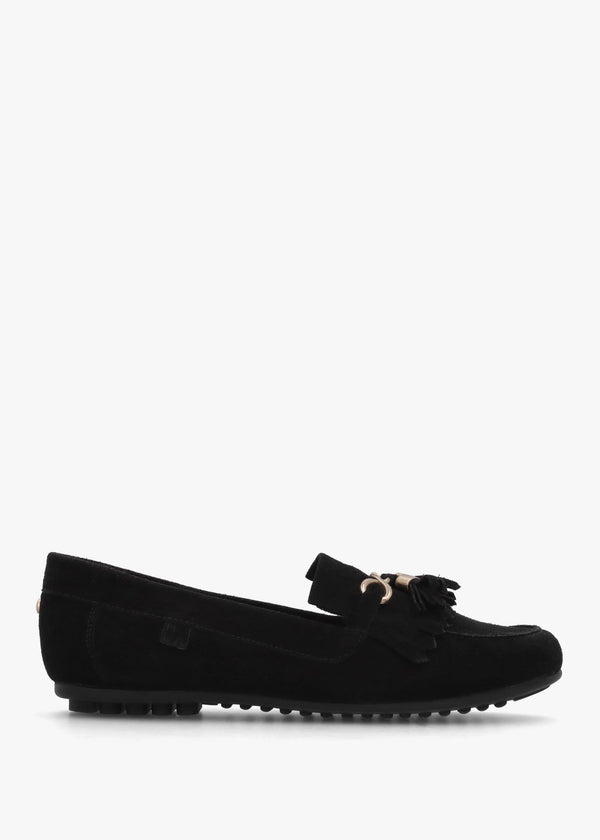 Essana Black Suede Tassel Loafers