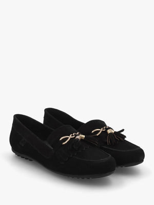 Essana Black Suede Tassel Loafers