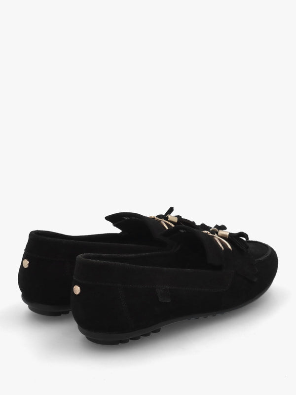 Essana Black Suede Tassel Loafers