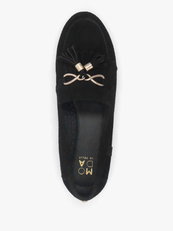 Essana Black Suede Tassel Loafers